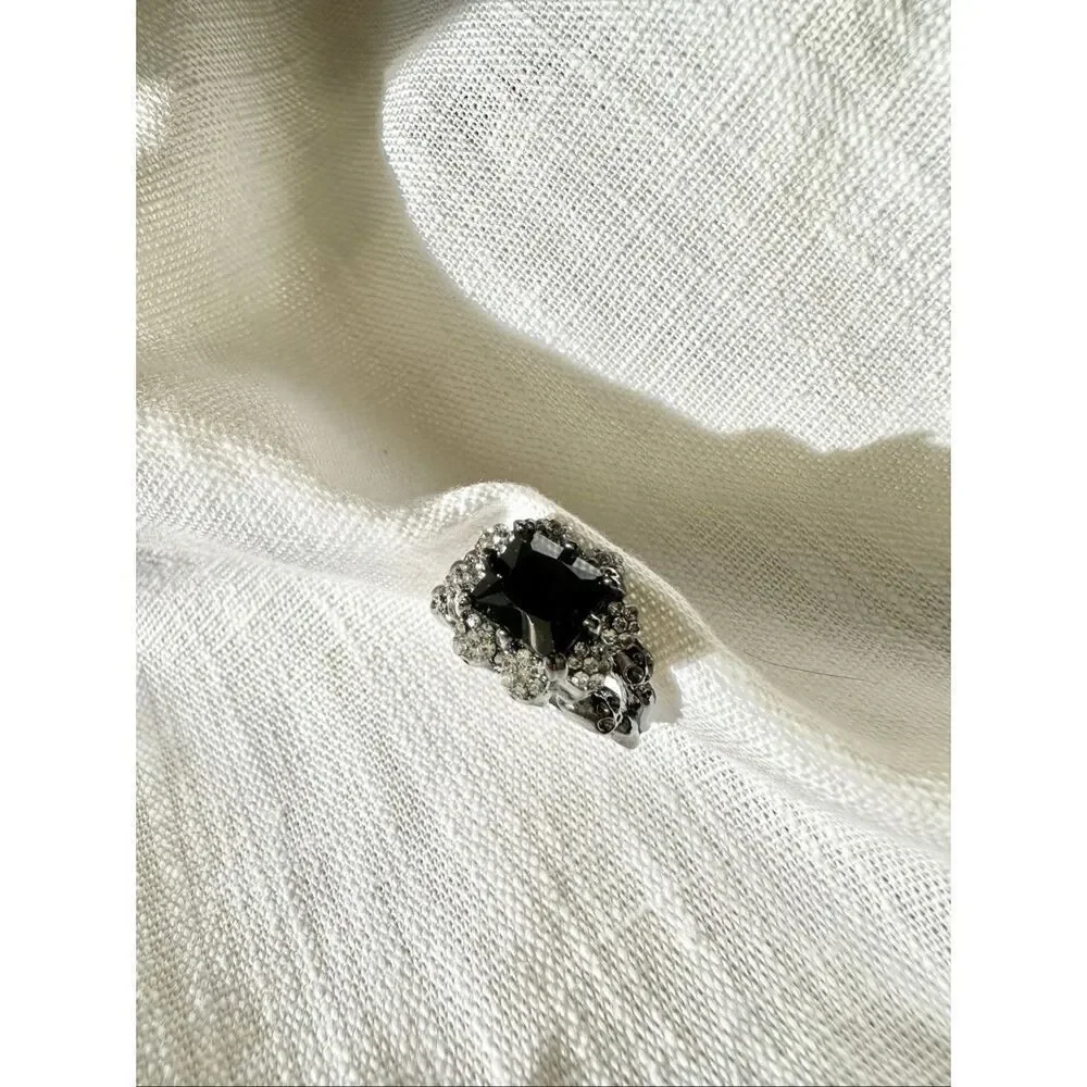 Black Onyx cubic zirconia Halloween skull cocktail ring